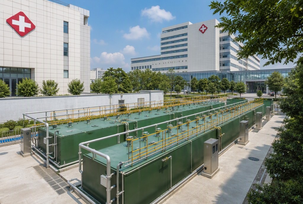 医疗场景与污水处理设施示意